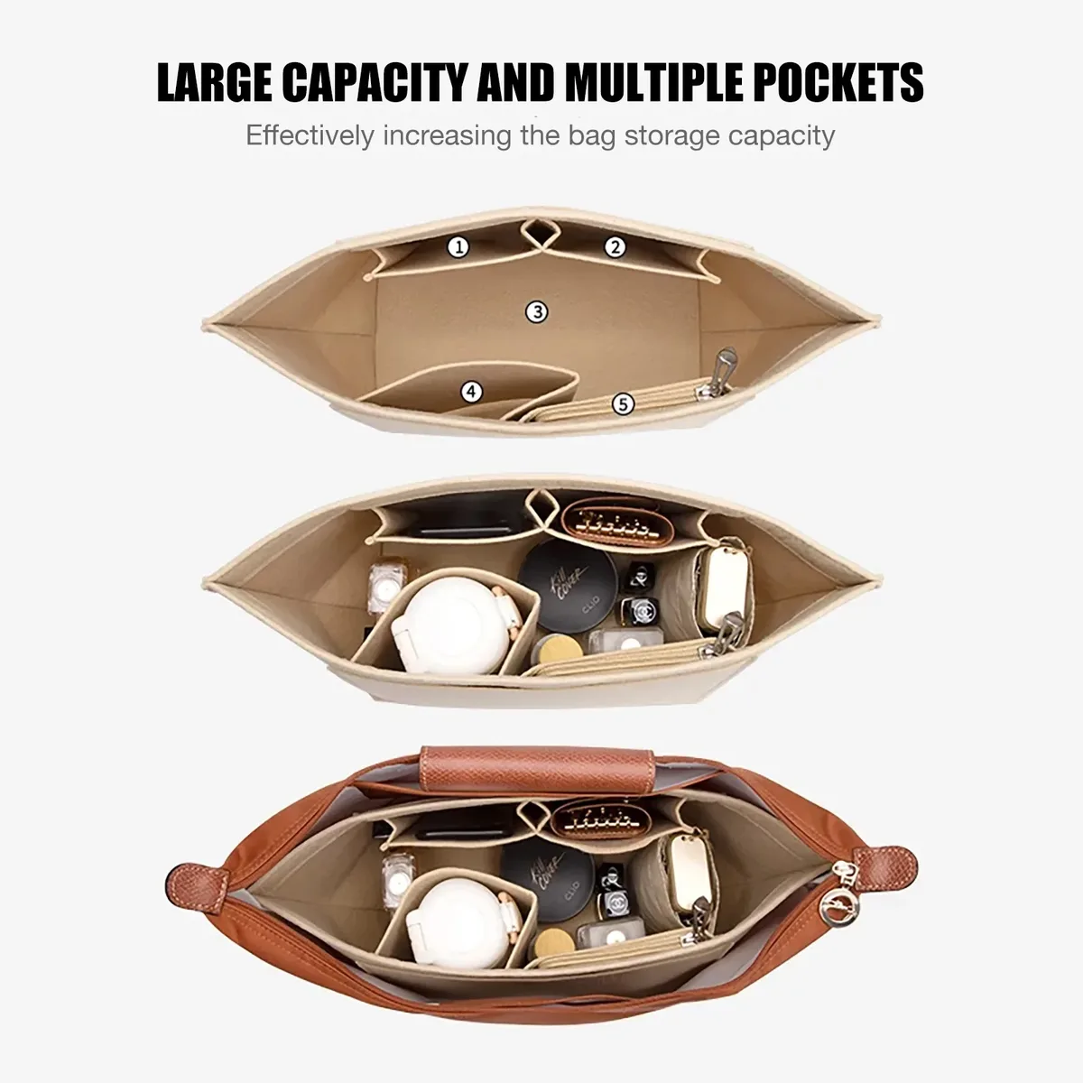 sac à insérer en feutre adapté au sac à main, sac de doublure en tissu feutré, sac de maquillage, support de voyage, organisateur de sac à main portable