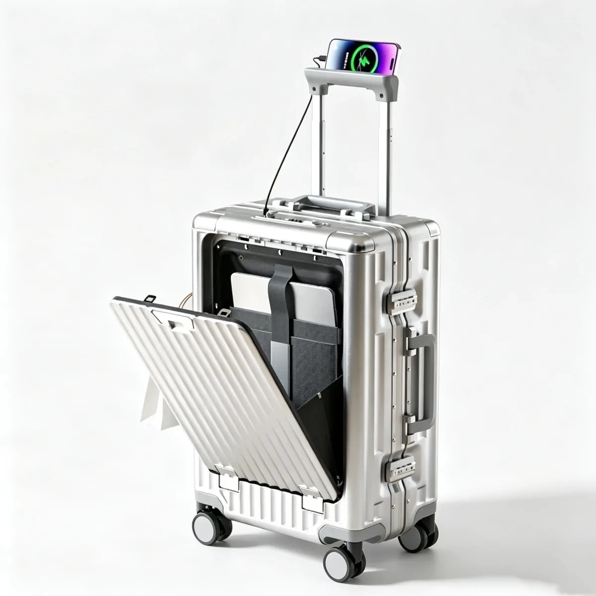valise à ouverture frontale 20/24/26 pouces, coque rigide en pc, bagage à roulettes pour homme avec cadre en aluminium, serrure tsa, port de charge