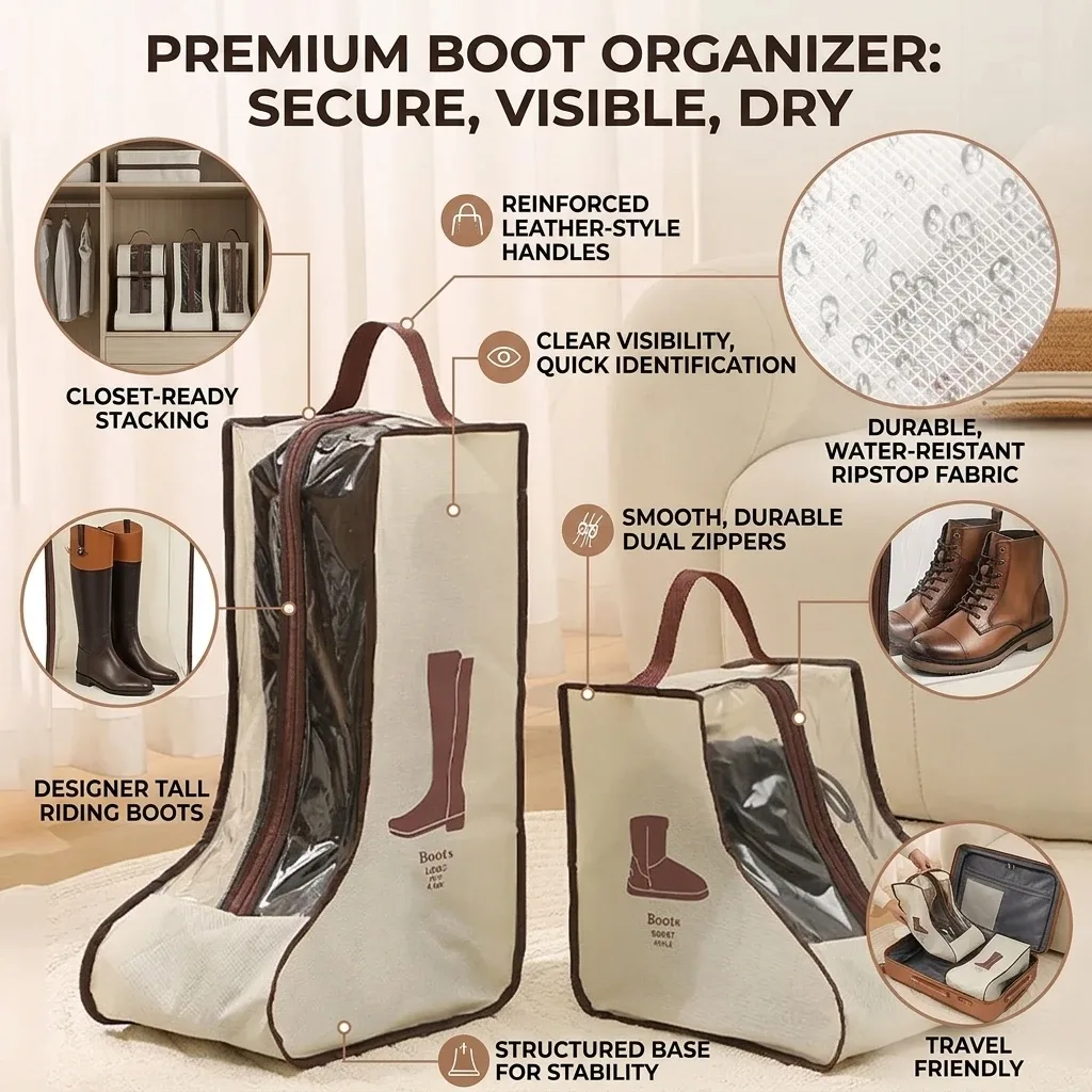sac de rangement imperméable pour bottes hautes, housse de protection contre l'humidité et la poussière, organisateur de chaussures portable pour voyage.