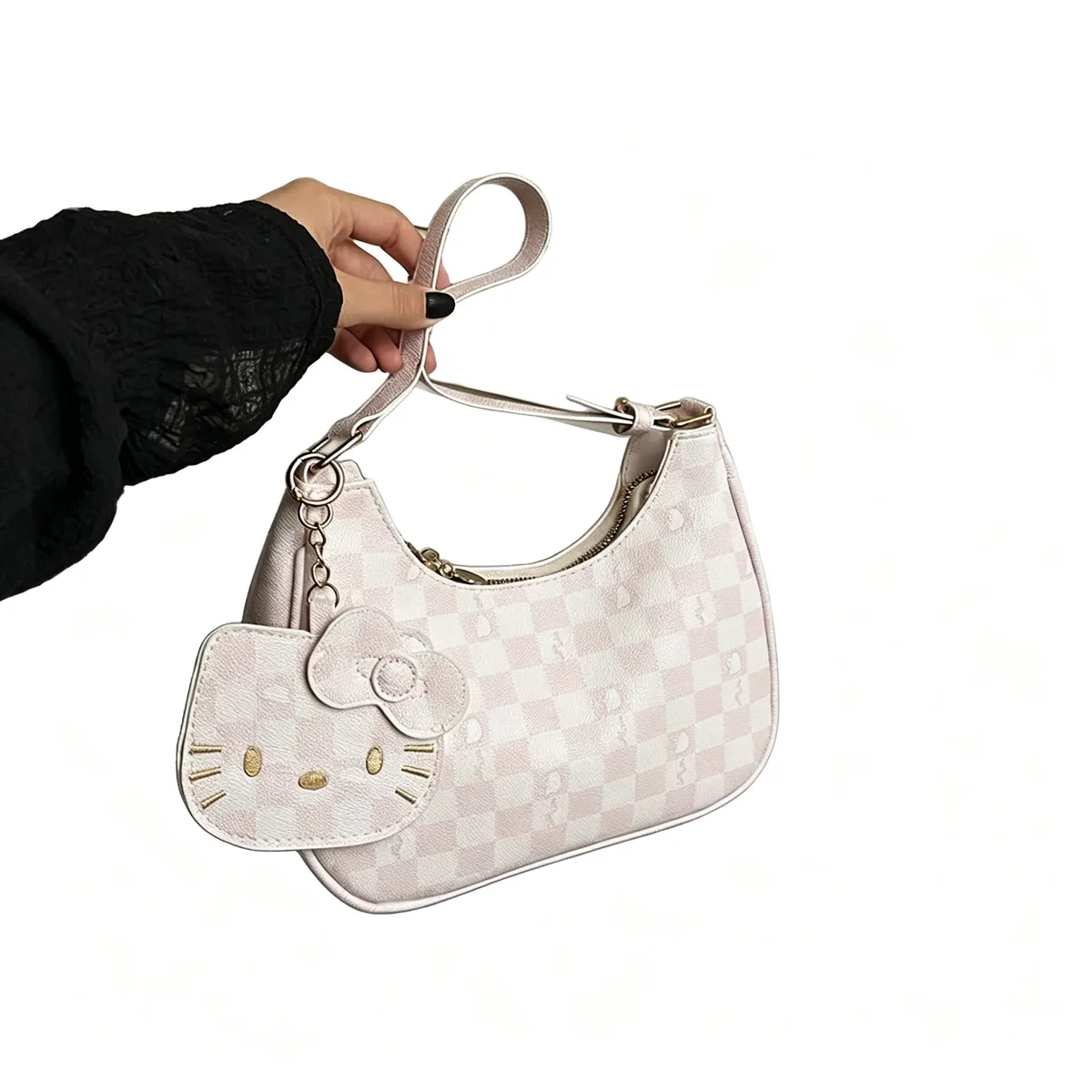 sac à main pour femmes y2k, mignon, à porter sous le bras ou à l'épaule, motif à carreaux, en cuir pu, sac hobo avec pendentif de dessin animé, sac à main quotidien tendance pour filles.