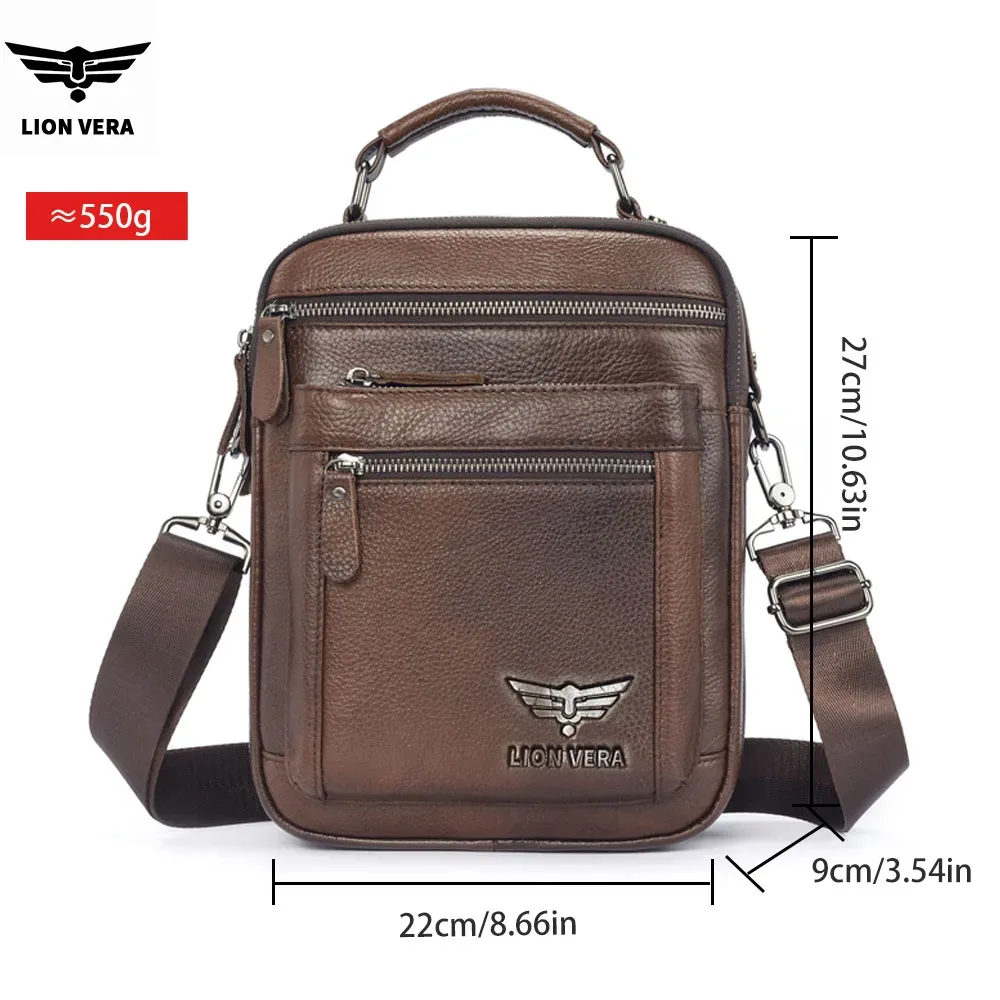 sac à bandoulière pour homme lion vera, sac à fermeture éclair pour téléphone portable, grande capacité, sac de voyage en cuir véritable, sac bandoulière pour affaires