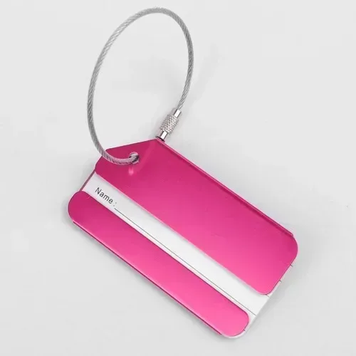 étiquette bagage métallique orange blanche bande horizontale géométrique identification voyage accessoires voyage porte adresses