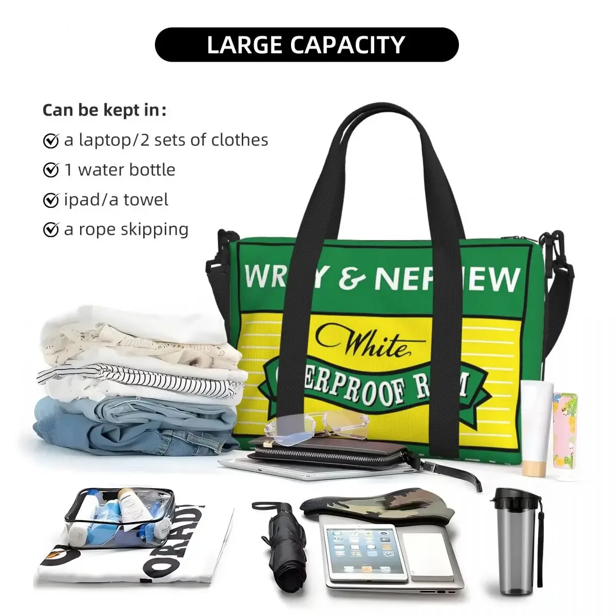 sac de voyage de plage personnalisé wray and nephew (1), fourre-tout de grande capacité pour salle de sport, yoga, sac à bandoulière de shopping pour femmes