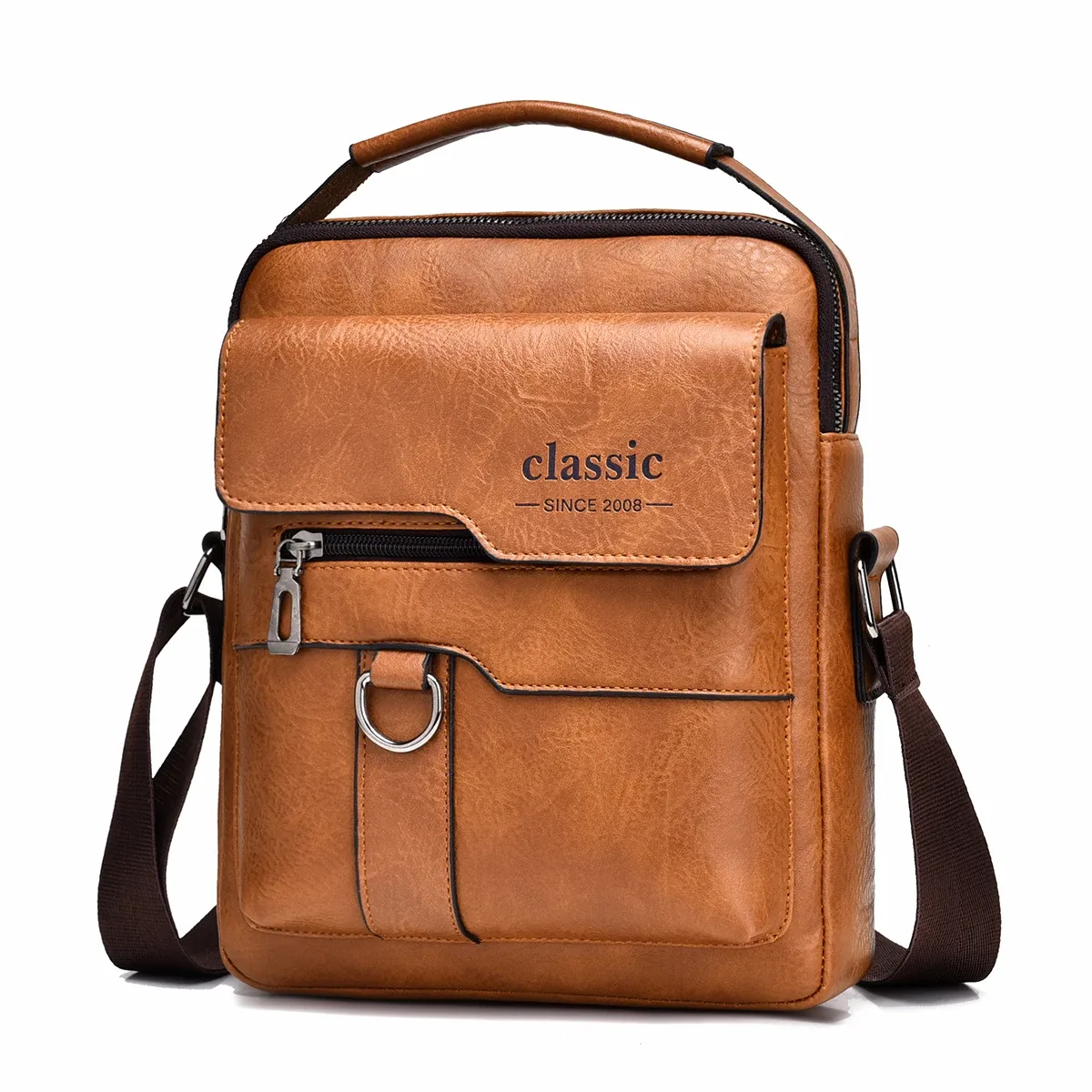 sac à bandoulière en cuir pour hommes, marque de luxe, sacs à main marron business, grande capacité, sacoches latérales, nouvelle collection 2024