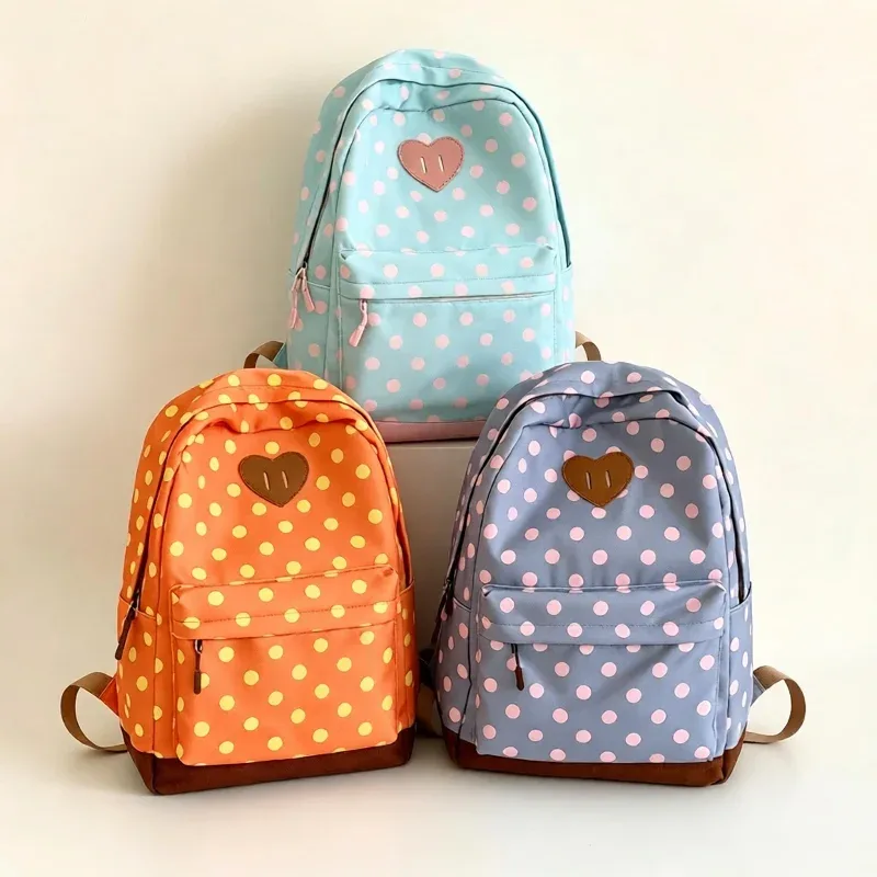 sac à dos d'école coréen vintage à pois, léger, pour voyage, décontracté, pour femmes et étudiantes, grande capacité