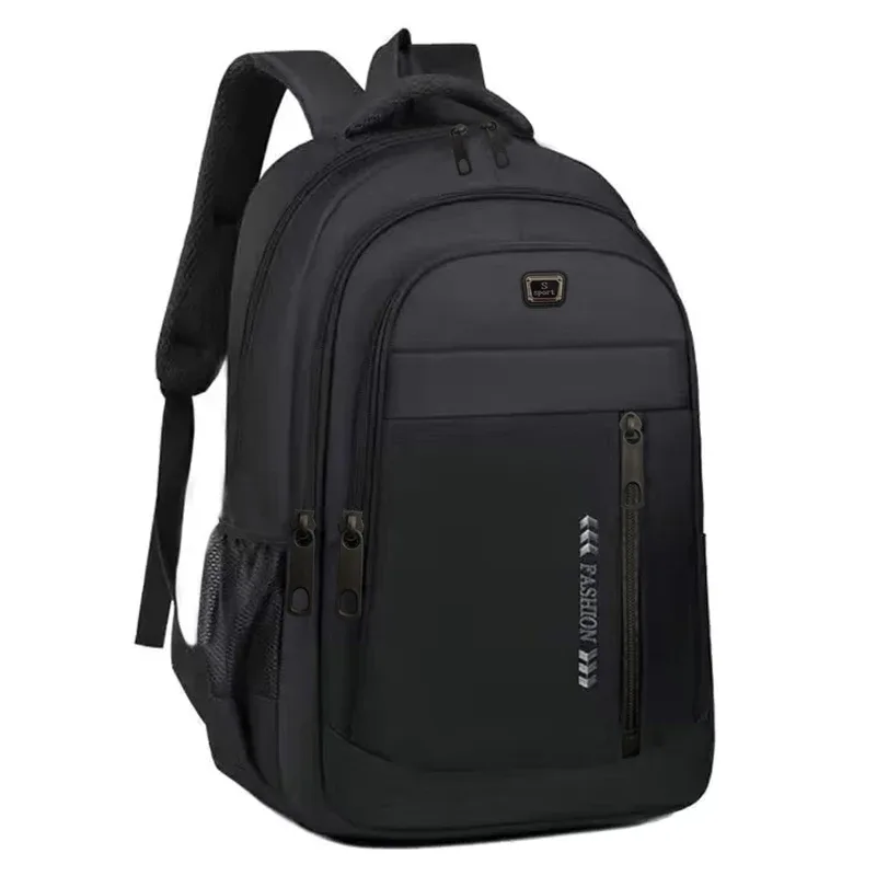 sac dos nylon noir accents orange motif flèches blanc bande latérale compartiments ordinateur grande capacité usage voyage
