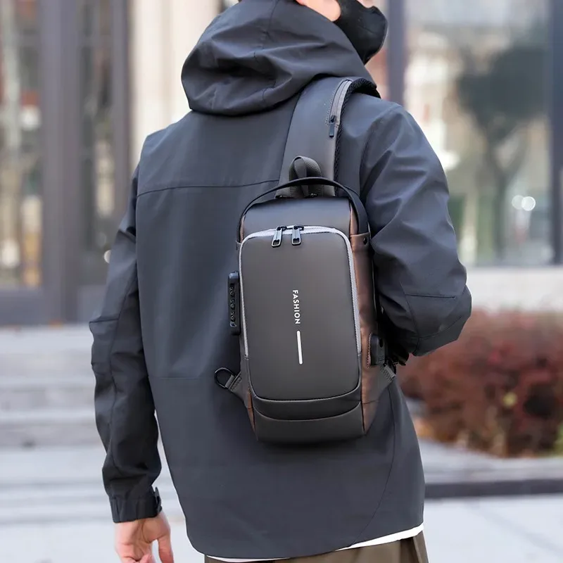 sac de poitrine antivol pour homme avec serrure à code et port usb, sac à bandoulière imperméable pour les voyages, le travail et le cyclisme