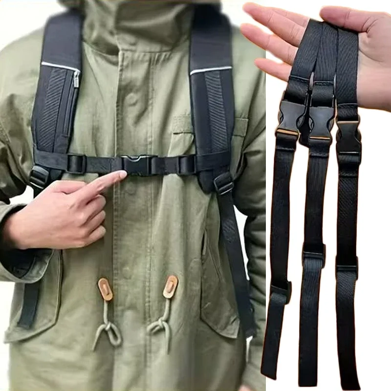 sangle de poitrine tactique en nylon noir pour sac à dos, réglable avec double boucle à dégagement rapide, pour camping en extérieur, sangle de sac de poitrine en sangle.