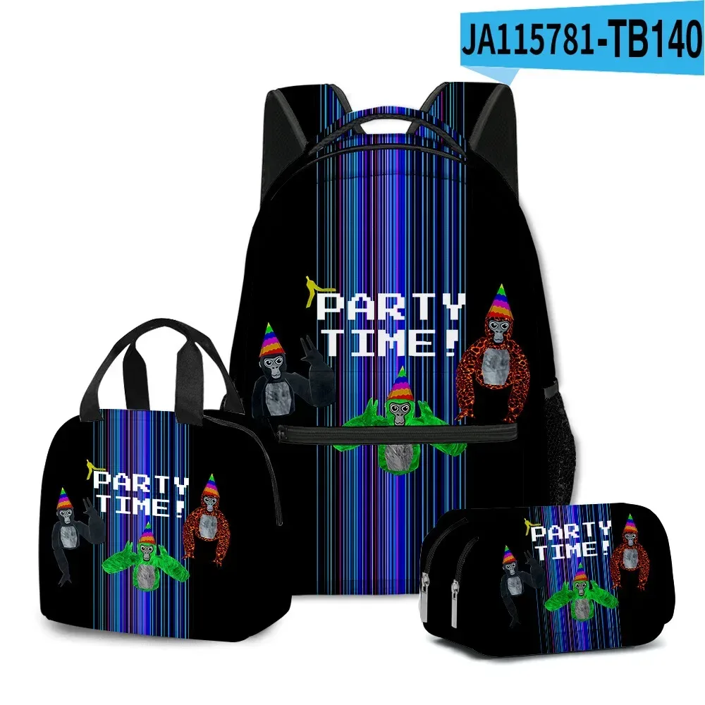 sac à dos d'école pour étudiants, sac à dos portable pour ordinateur portable, sac à déjeuner portable, trousse à crayons, imprimé 3d, motif gorilla classique, populaire et amusant, 3 pièces/ensemble