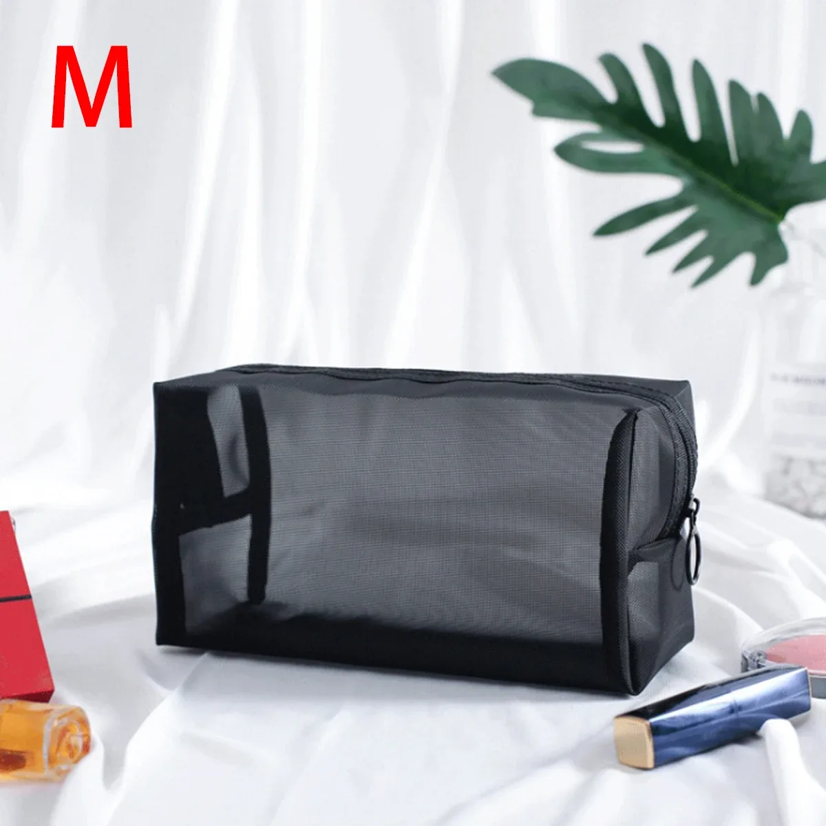 sac à cosmétiques de voyage en maille noire, 1 pièce, sac de maquillage à fermeture éclair pour femmes, trousse de toilette de lavage, organisateur de maquillage, pochette de rangement portable