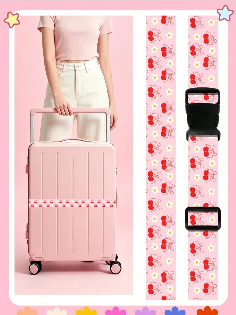 sangle de bagage réglable à imprimé mignon pour valise, ceinture de voyage en tissu doux avec boucle, sangle de sac légère pour femme
