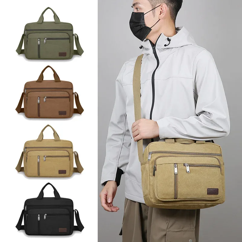 sac à bandoulière en toile pour hommes, sac à bandoulière décontracté, fourre-tout pour les déplacements quotidiens avec plusieurs poches, sac de voyage scolaire léger et durable