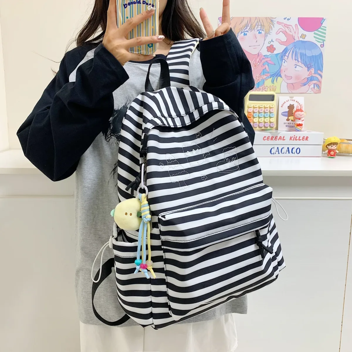 sacs à dos rayés grande capacité en nylon sacs de loisirs ou de voyage marque sacs d'école frais de haute qualité nouveau en 2025 grands paquets