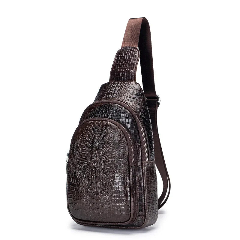 sac de poitrine vintage en cuir véritable schlatum pour homme, motif crocodile, sac de voyage de luxe pour homme, sac bandoulière multifonction