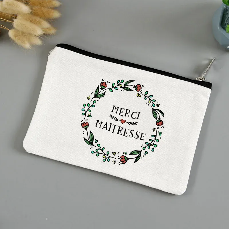 trousse de toilette voyage pochette maquillage cadeau maitresse école cadeau maitresse pochette de maquillage imprimée, cadeau de la journée des enseignants, sac cosmétique en toile pour femmes, avec fermeture éclair