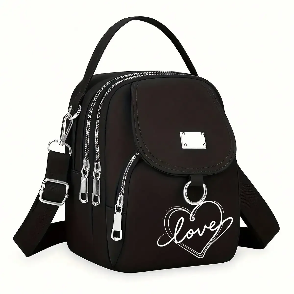 1pc coeur amour imprimé sac à bandoulière femmes décontracté mini sac à bandoulière réglable bonne capacité petit sac à main filles sac à bandoulière