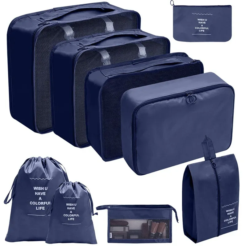 7/8/9 pièces nouvel ensemble organisateur de voyage sacs de rangement grande capacité valise stockage bagages vêtements tri organisateur ensemble pochette à chaussures