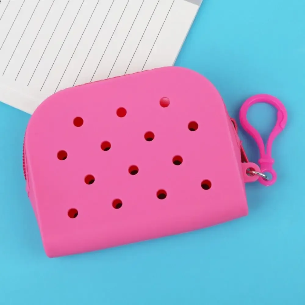 portefeuille à mini trous en silicone souple, porte-monnaie à fermeture éclair, porte-cartes, sac d'argent pour femmes et filles, sac de rangement en poudre à fermeture éclair