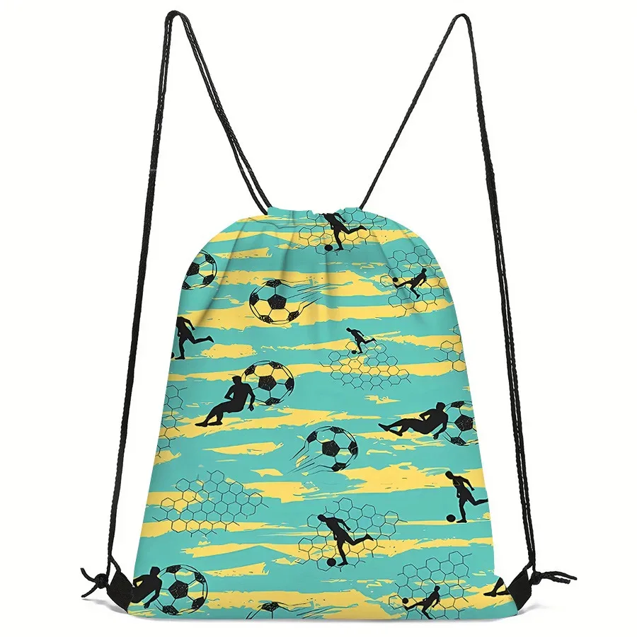 sac de sport à cordon de serrage imprimé football, sac à dos unisexe, motif créatif durable pour la randonnée et les voyages