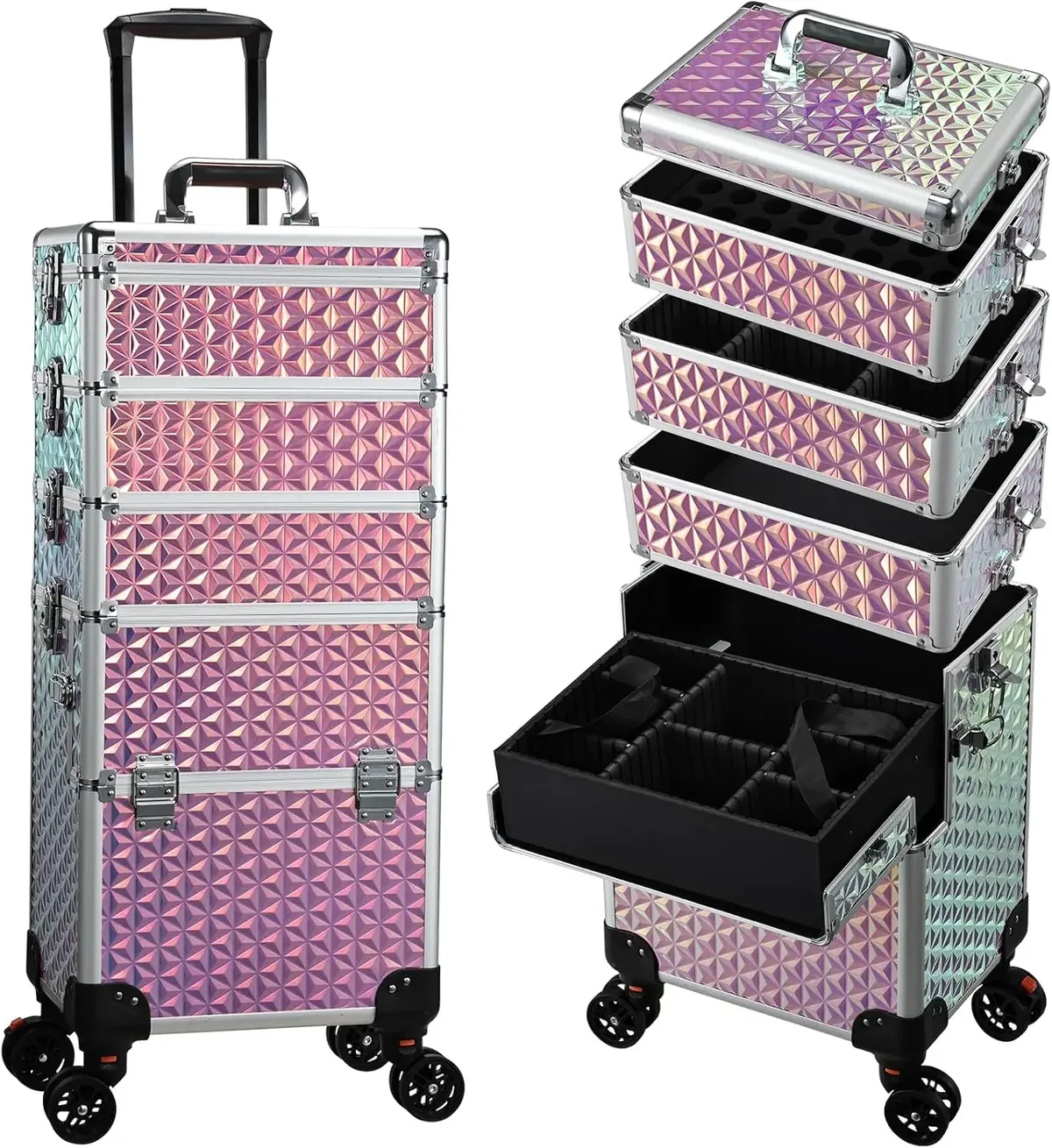 trousse de maquillage professionnelle sur roulettes, trousse à cosmétiques extra large, trousse de maquillage roulante, organisateur de maquillage avec roulettes