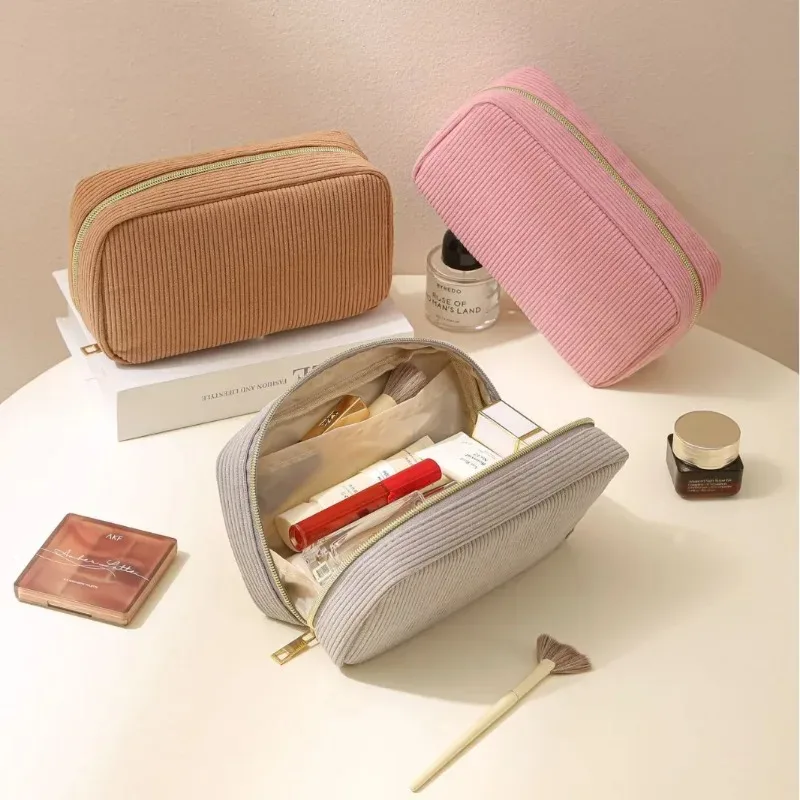 sac à cosmétiques de voyage en velours côtelé, sac de rangement de maquillage portable, sacs à main pour femmes, organisateur de maquillage à fermeture éclair, sac de rangement de voyage et sac de maquillage