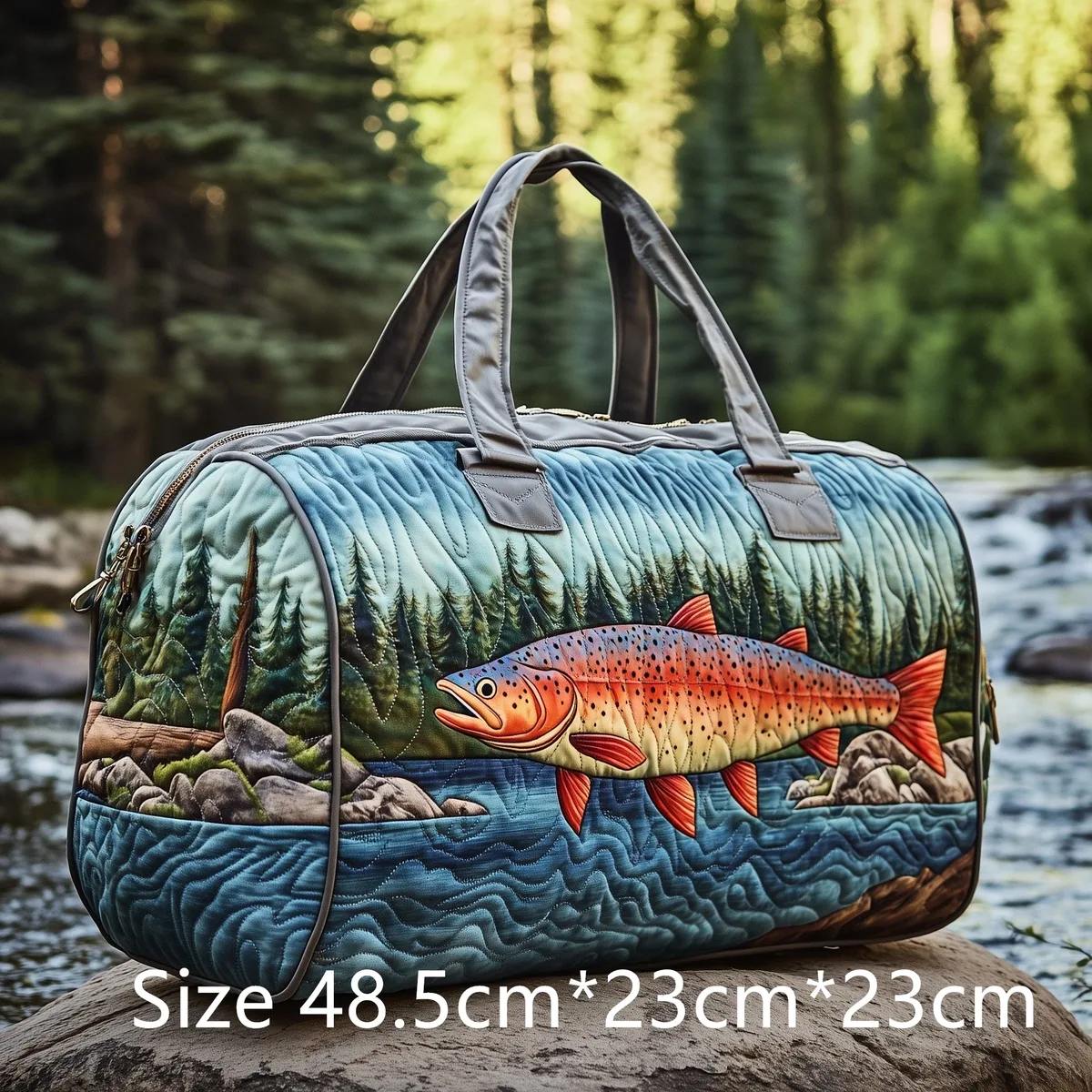 sac de voyage matelassé pour la pêche à la truite, sac de sport imperméable pour l'extérieur avec imprimé poisson 3d, sac de week-end pour le camping, cadeau pour pêcheurs