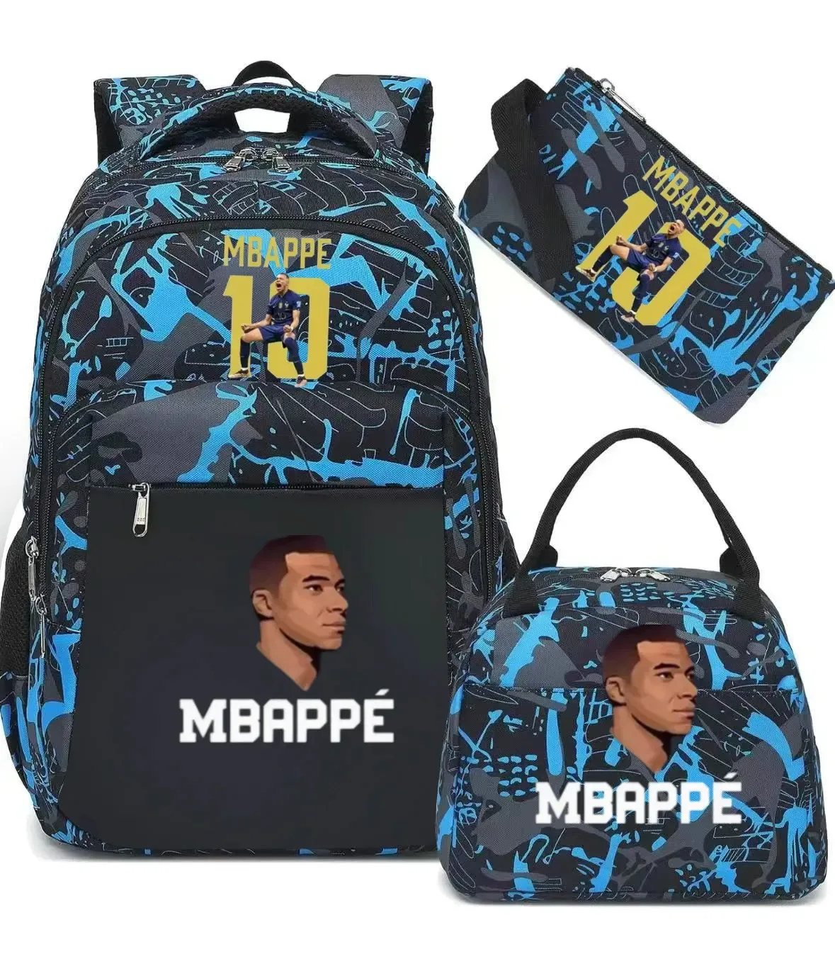 sac à dos m-mbappe camouflage 3 pièces, sacs d'école pour ordinateur portable, pour garçons et filles, sacs de voyage décontractés pour femmes et hommes, mochila