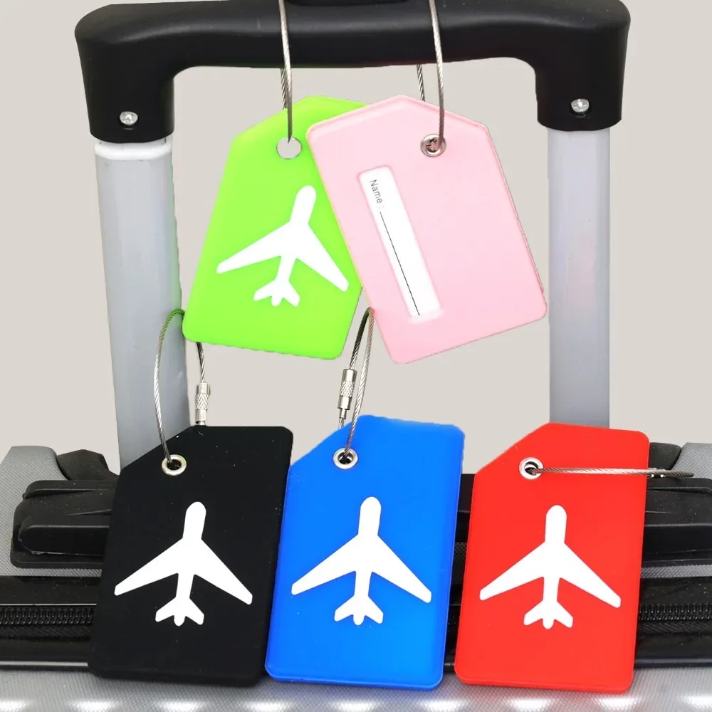 étiquettes de bagages en silicone pour valises, accessoires de voyage, porte-carte d'identité, boucle en acier inoxydable, identifiant de bagages, 1/5 pièces