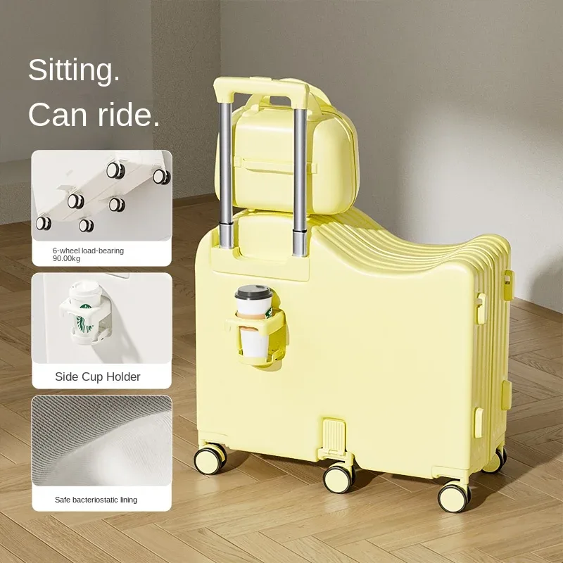 bagage pour enfants peut s'asseoir, valise de 18/20 pouces, ensemble de bagages à six roues, bagages de 22/24 pouces avec porte-gobelet usb, valise de voyage