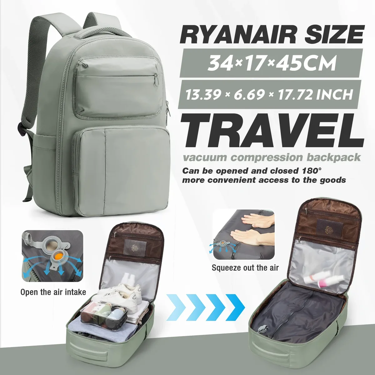 sac à dos pour femme, sac à dos de voyage à fermeture hermétique, sac pour ordinateur portable, sac à dos de voyage compressible, sac à dos de voyage multifonctionnel de grande capacité