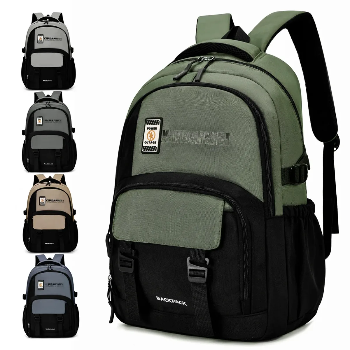 sac dos oxford université vert olive bandes noires poche tél portable bandoulière arquée loquet 36 55 litres