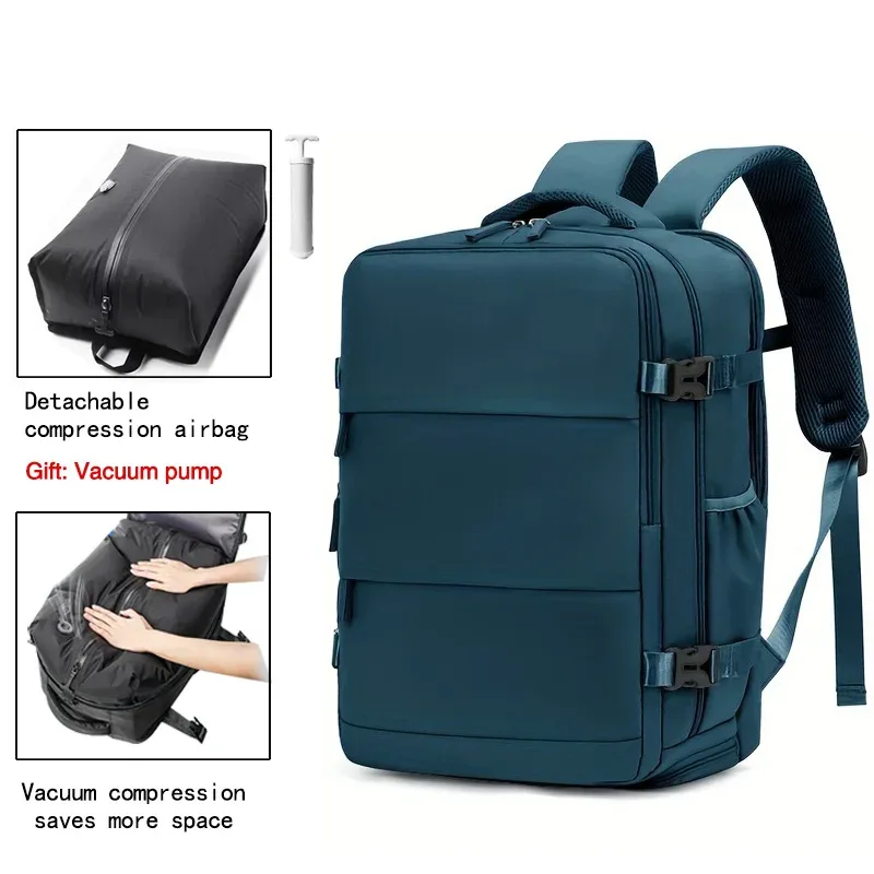 sac à dos de voyage avec airbag, sac à dos imperméable pour sports de plein air, pour ordinateur portable 15,6 pouces, sac à dos à compression sous vide, avec pompe