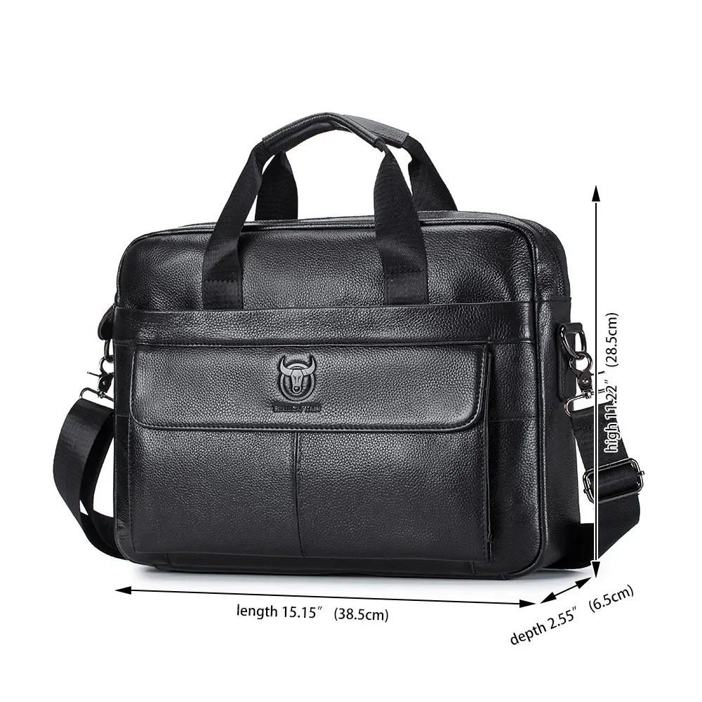 porte documents cuir véritable vache polyester style chinois poignée souple fermeture éclair 14 pouces marron