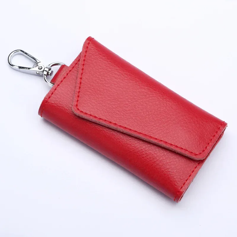 porte-clés en cuir véritable pour hommes et femmes, pochette de rangement, portefeuille de clé de voiture fendu en vache, étui pour clés de femme de ménage, mini sac pour cartes