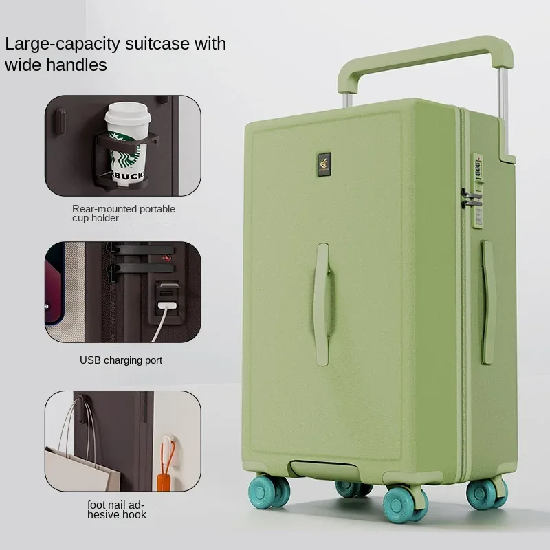 valise multifonctionnelle ko-ku avec porte-gobelet, 20-28 pouces, tige de serrage large, grande capacité, valise de voyage, fermeture éclair anti-explosion