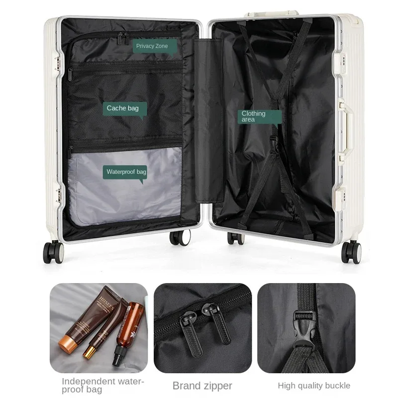 valise à roulettes multifonctionnelle de 30 pouces avec cadre en aluminium et poignée large, en polycarbonate durable, grande capacité