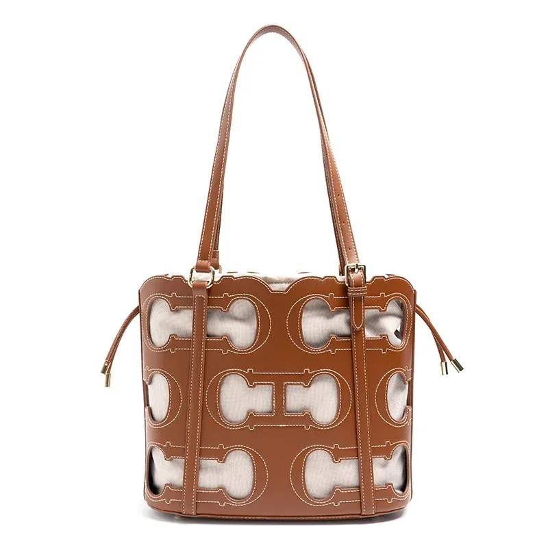 sac fourre-tout ajouré 2-en-1 ch pour femme, sac à bandoulière de luxe de créateur, sac seau rouge bordeaux pour le travail
