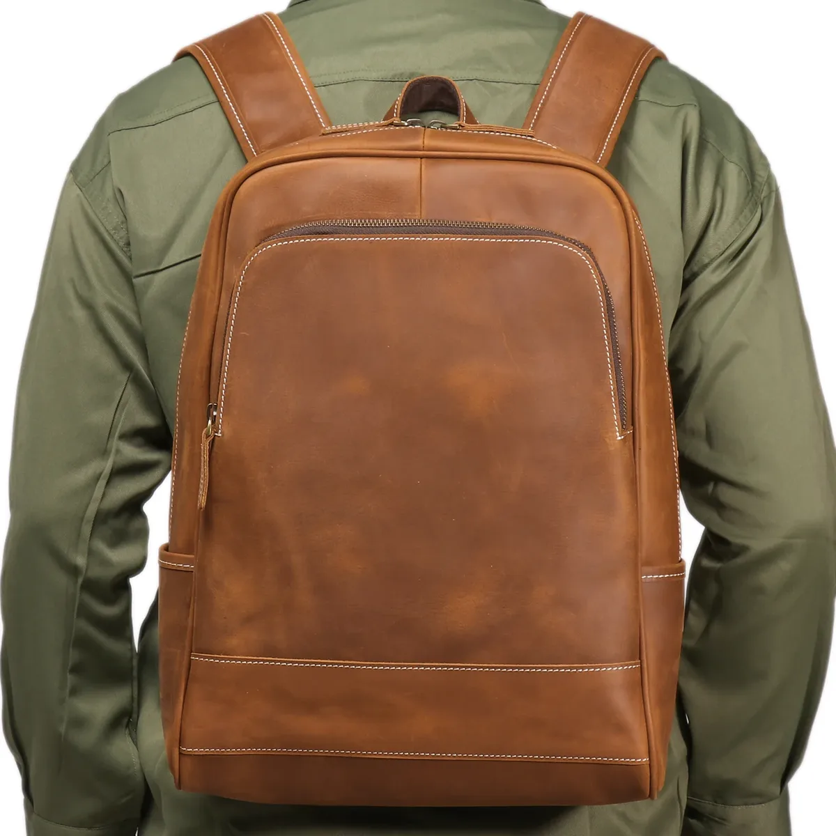 luokir vintage hommes crazy horse cuir sac à dos en cuir véritable voyage sac à dos grande capacité peau de vache pochette d'ordinateur sac d'école