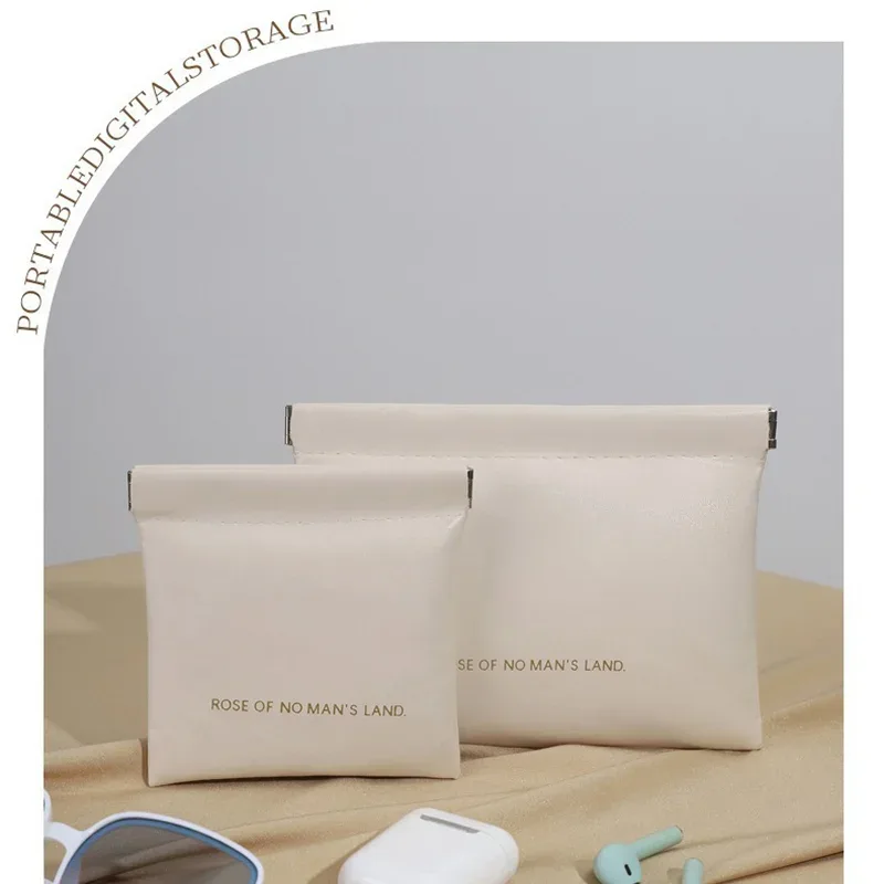 pochette de rangement mini imperméable en pu avec fermeture automatique, étui à rouge à lèvres et poudre, sac de transport pour écouteurs, organiseur cosmétique portable