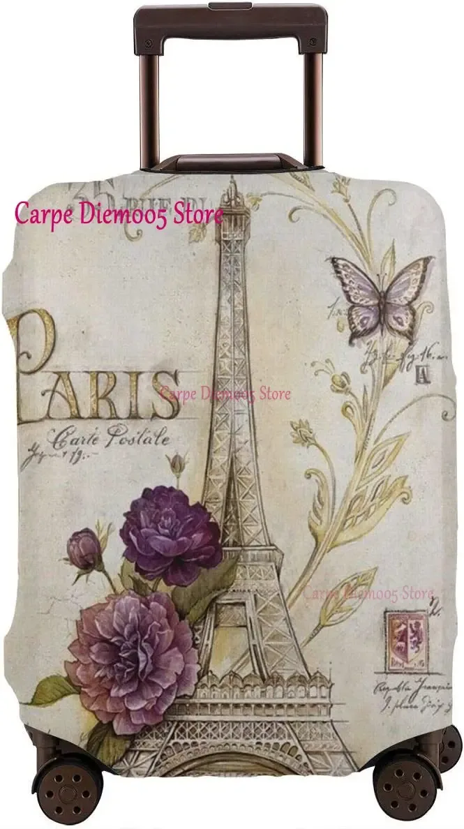 juste de valise de voyage tour eiffel paris avec fleurs roses, housse de protection des bagages, convient aux valises de 18 à 32 pouces