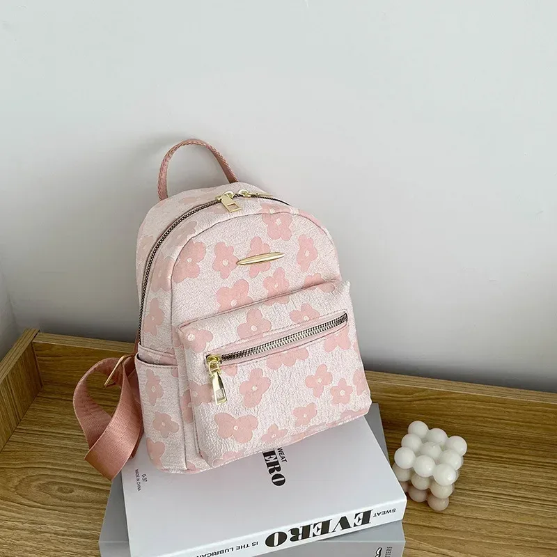 mini petit sac à dos à bandoulière en cuir pu, pochette multifonction pour téléphone pour dames, sac à dos d'école imprimé floral pour dames