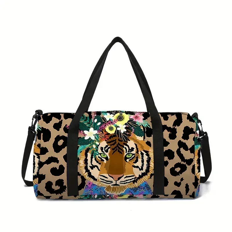 Sac de voyage grande capacité Léopard Tigre pour garçons et filles – Meilleurs cadeaux – Sac de sport de voyage 2D dessin animé pour enfants