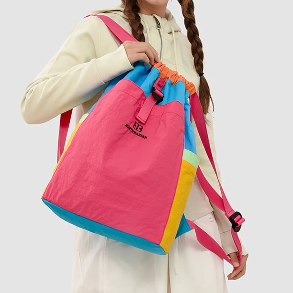 sac à dos de sport multi-tons en patchwork avec cordon de serrage, sac à dos spacieux en nylon, sac durable pour l'entraînement de tennis, la randonnée et les voyages de week-end