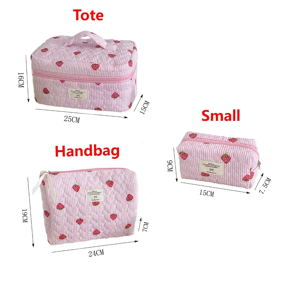 sac à cosmétiques matelassé rose fraise pour femmes, organisateur de voyage portable, pochette de rangement de maquillage de toilette, sac à main pour dames, sac à fermeture éclair