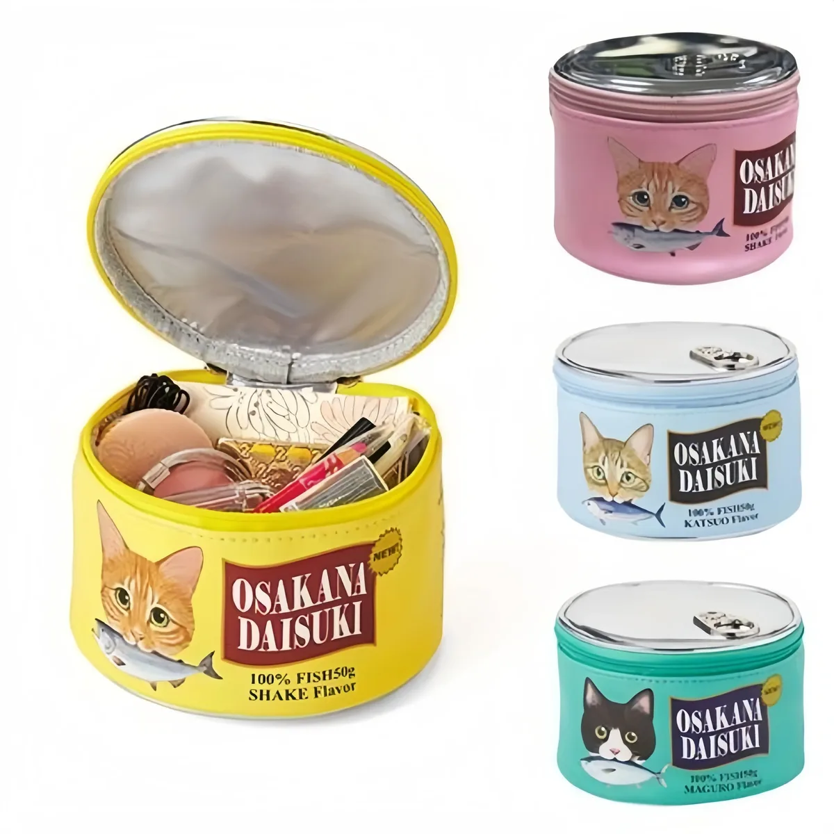 trousse de maquillage à motif imprimé chat mangeant du poisson de grande capacité, belle poche intérieure, sac inforbag, voyage à domicile, premier choix