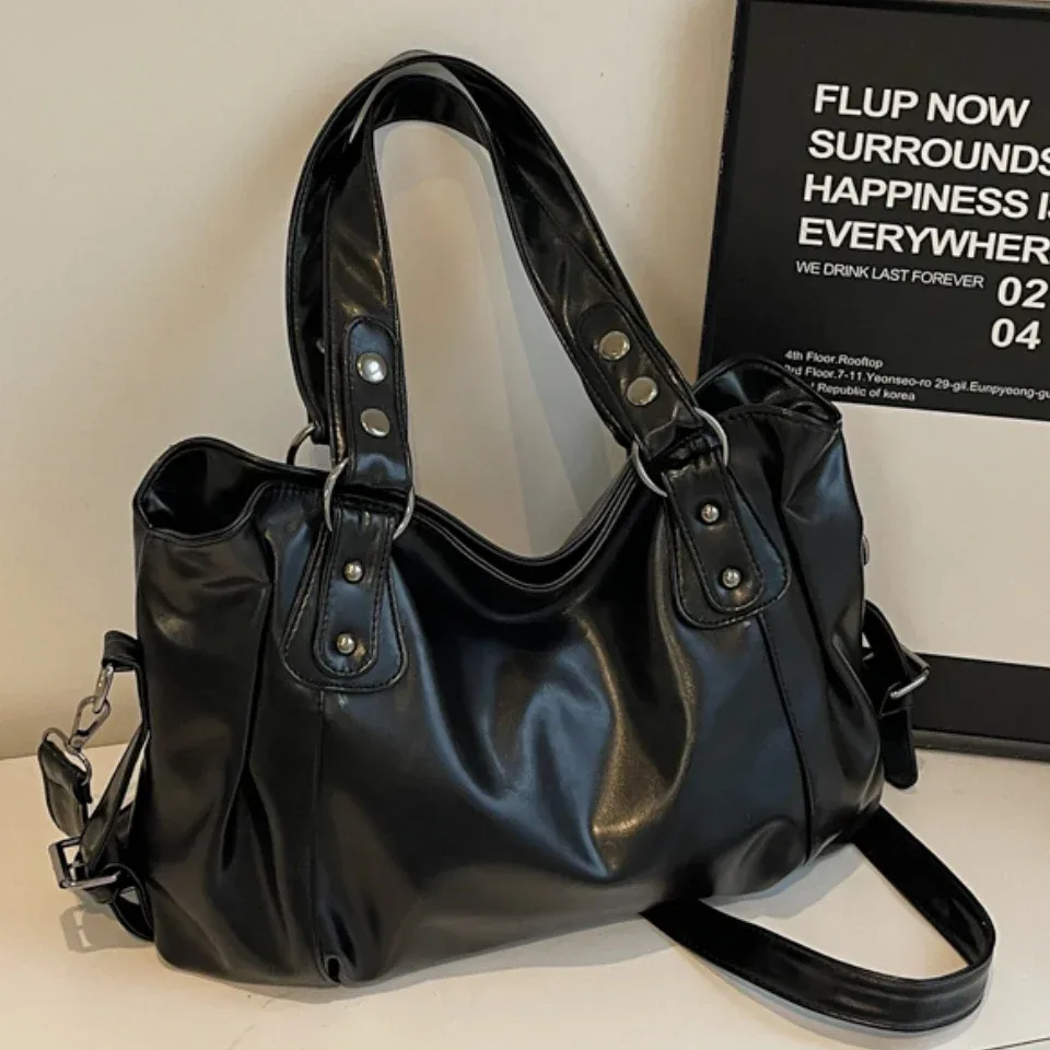 sac à bandoulière spacieux de marque rétro pour femmes, sac à bandoulière classique de luxe de couleur unie, fourre-tout en cuir pu souple de grande capacité