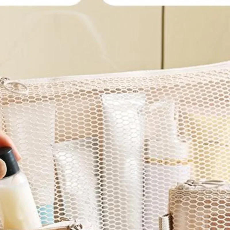 pochette cosmétique en maille, sac de voyage, organisateur de toilette polyvalent en fil de filet transparent, léger pour le rangement en vacances