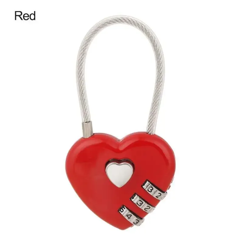 cadenas serrure tsa code trois chiffres forme coeur mettre plastique brillant noir bleu rose rouille resistant durable usage voyage