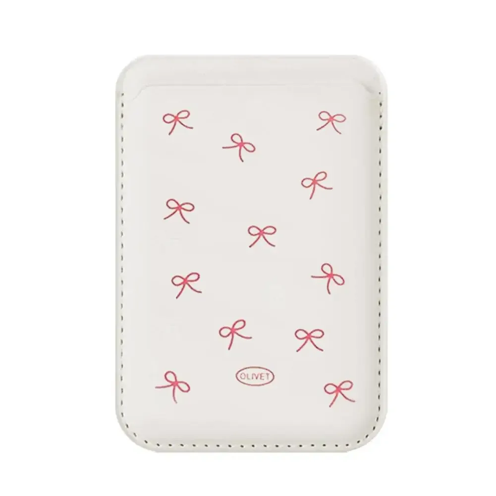 portefeuille magnétique magsafe coréen mignon avec nœud pour iphone 17 16 15 14 pro max, porte-cartes en cuir pu, accessoire de sacoche de téléphone ins