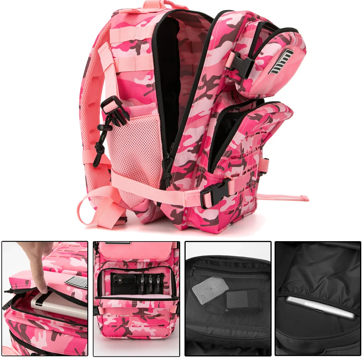 sac à dos tactique 25l/45l pour femmes/hommes, sac de survie molle découpé au laser, sac d'école, sac de sport avec double porte-gobelets